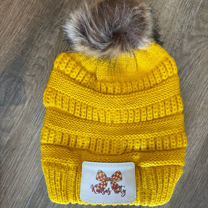 Designed To Flaunt - Wholesale Beanie - Women's - UV Printed Red Checkered Bow Knitted Pom Beanie3