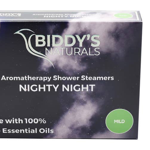 Bergamot, Lavender & Marjoram NIGHTY NIGHT Shower Steamers Aromatherapy 2-Pack made with 100% Pure Essential Oils for wholesale by Biddy's Naturals