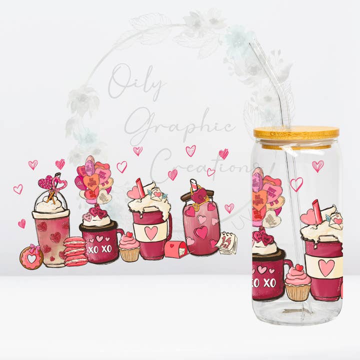 Valentine Drinks-16oz UV DTF Wrap for wholesale by Oily Graphic Creations