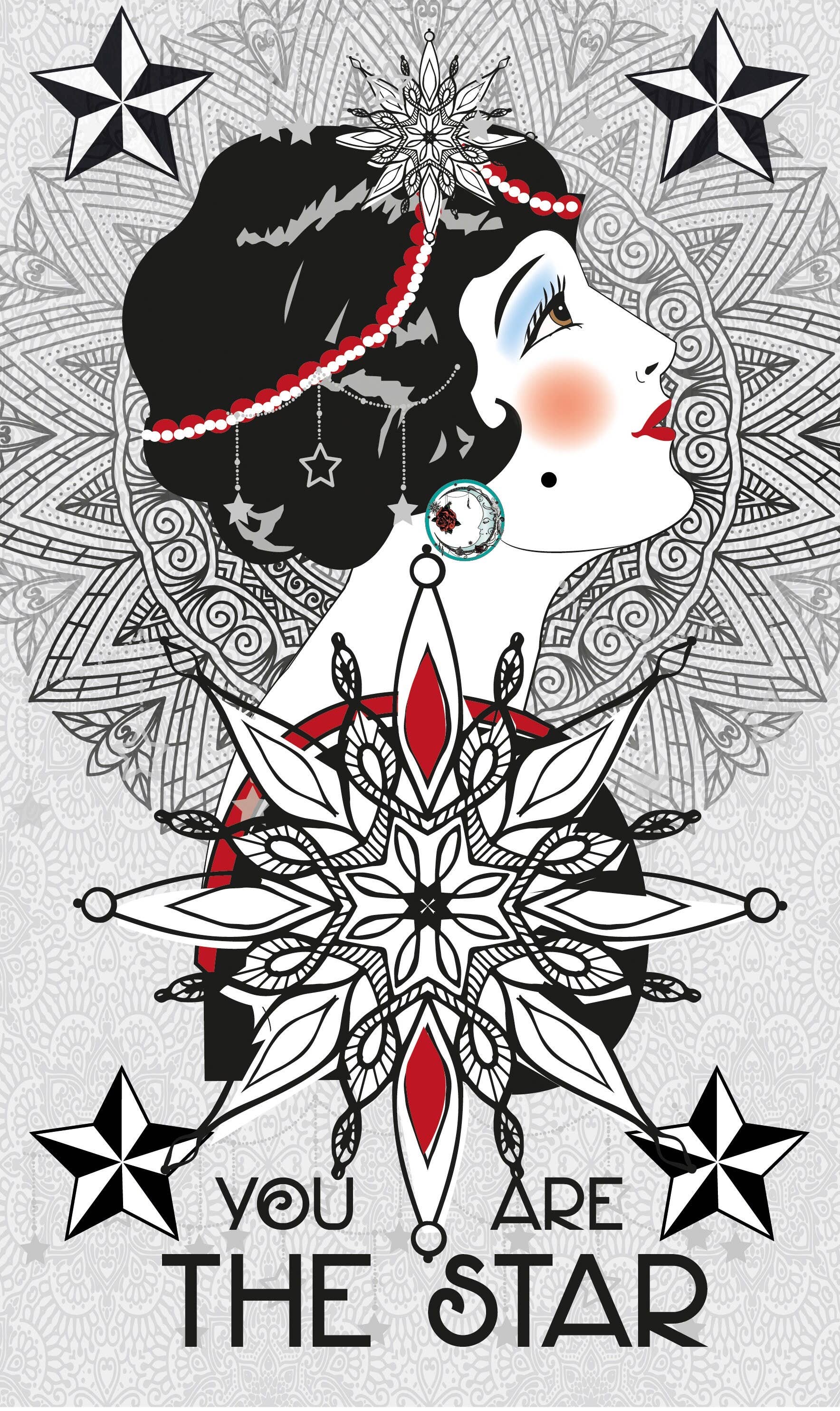 Rosie Rose Parker – wholesale Art print – Star and lady print whimsical unusual print illustration8