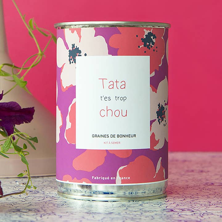 Kit à semer "Tata t'es trop chou" fabriqué en France pour la vente par MauvaisesGraines
