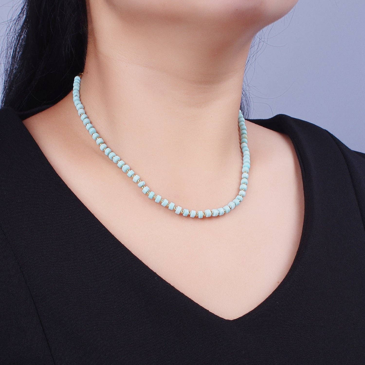 Aim Eternal – wholesale Pärlband/Pärlhalsband – Guldfylld blå turkos Rondelle Heishi ädelsten Gold Spa1