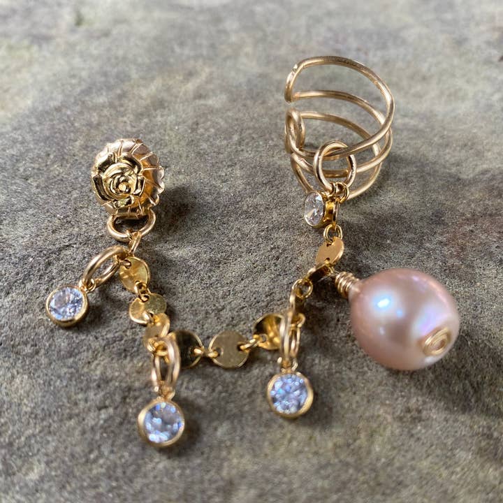 Pink FreshwaterPearl Ear Cuff for wholesale by Beshea Beshea