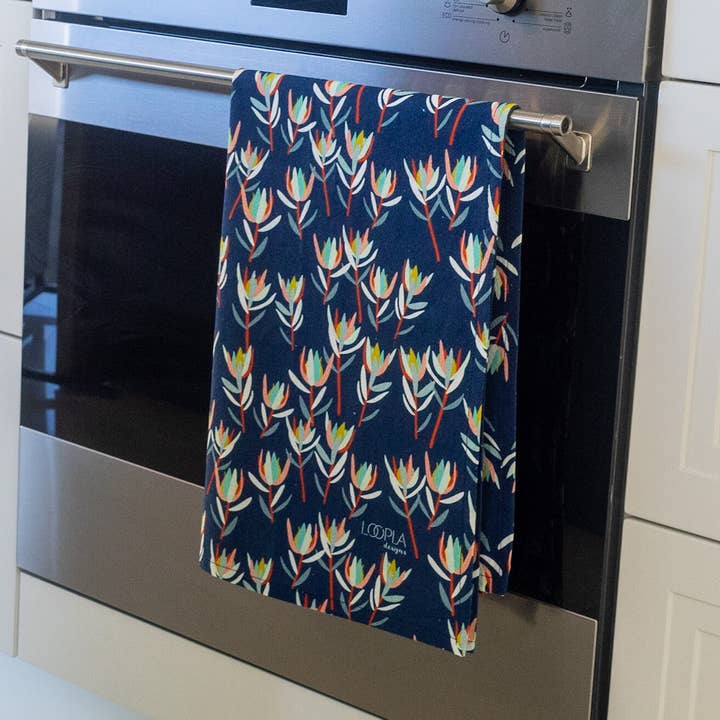 Loopla - Wholesale Tea Towel - Leucadendron Blue Cotton Crepe Tea Towel0