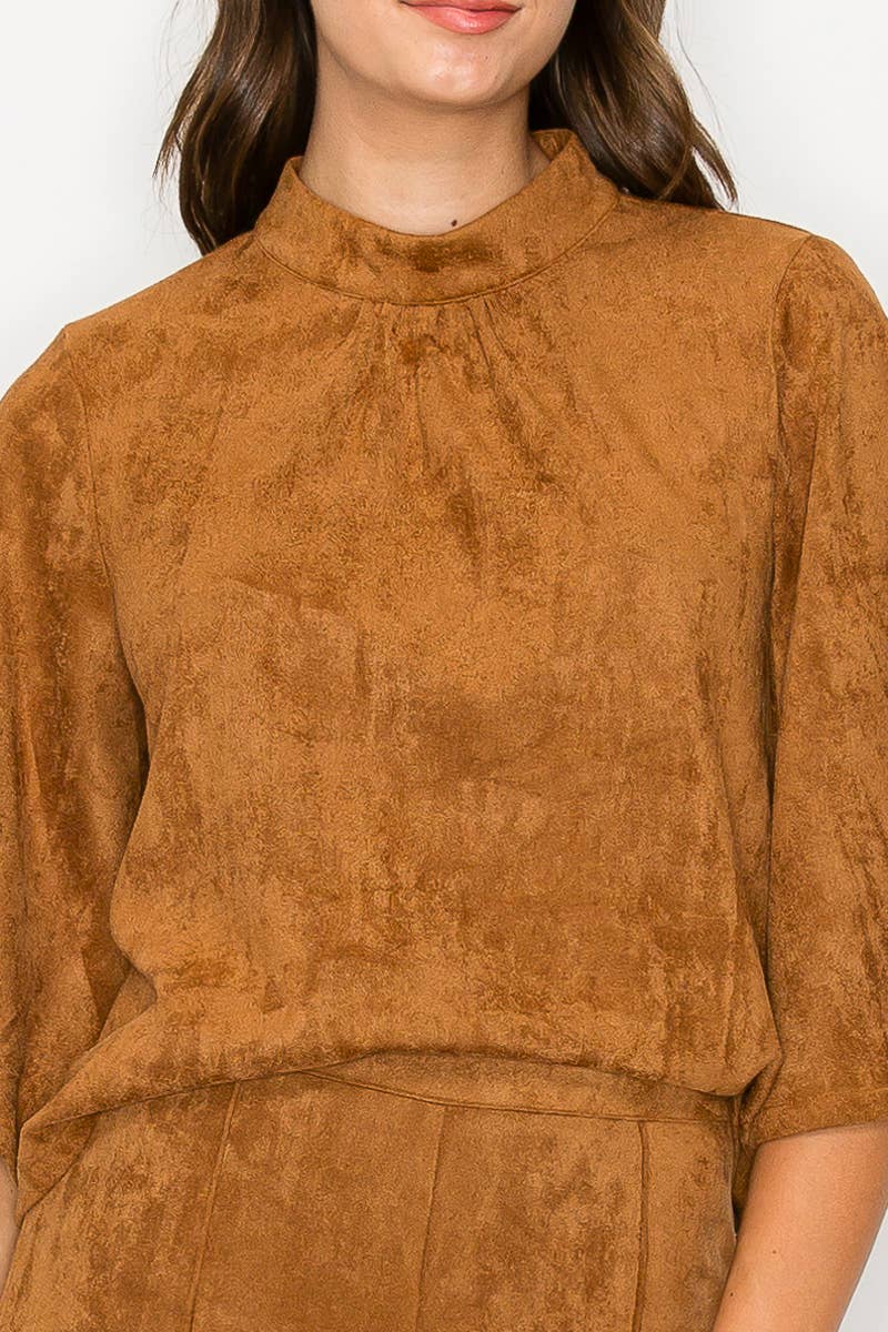 LoveWednesday - Wholesale Blouse - Women's - Bell sleeve camel suede top  - LWT1802 33