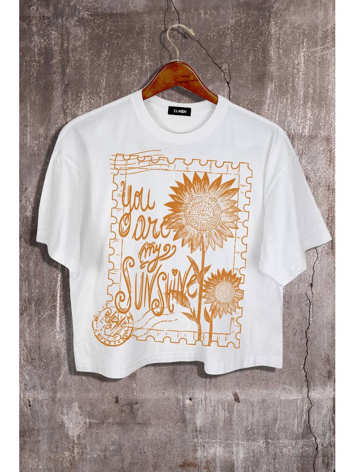 2&moon - Wholesale Screen Printed T-Shirt - Women's - You are my sunshine Graphic Crop Tee.