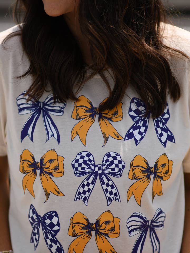 Purple and Gold Bows Tee for wholesale by P&PD Wholesale