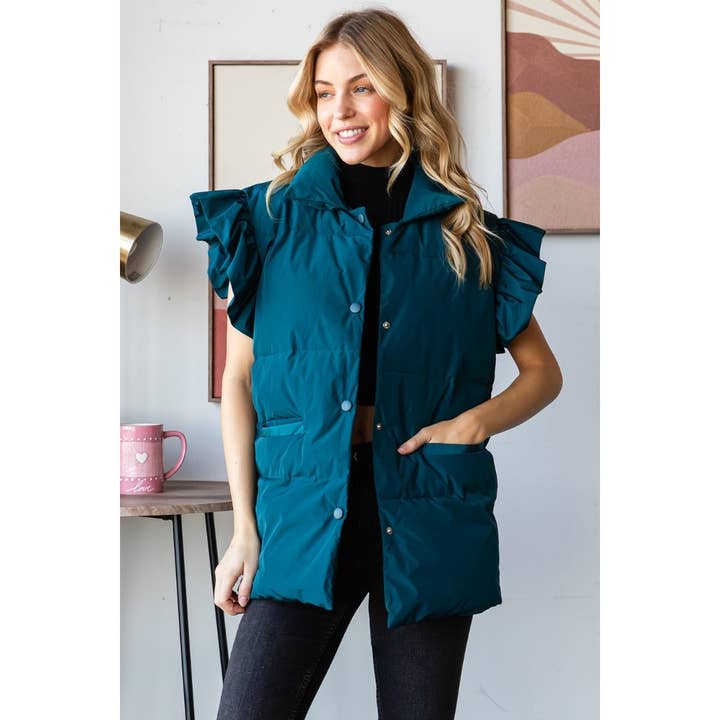 Ruffle Short Sleeve Padded Vest for wholesale by Veveret