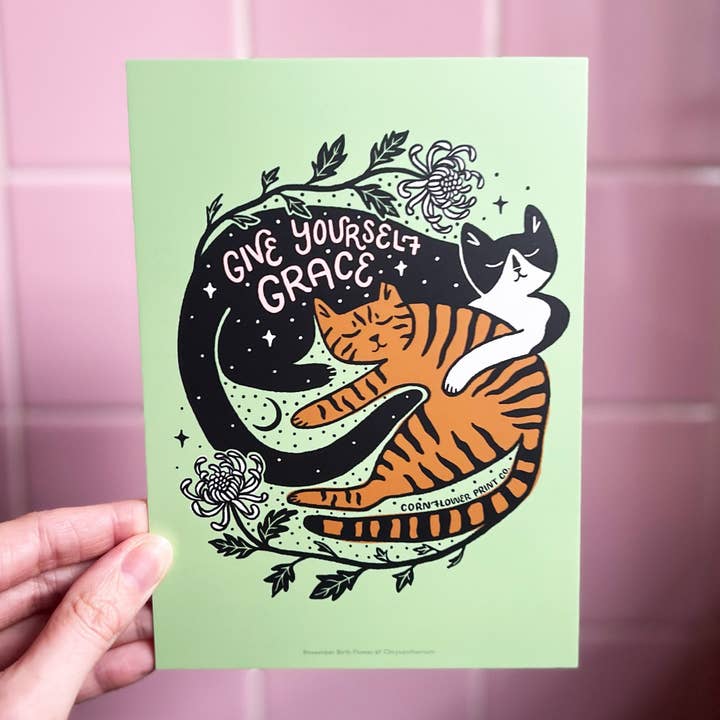 Carte postale | Fleur de naissance de novembre | Chrysanthème pour la vente par Cornflower Print Co.