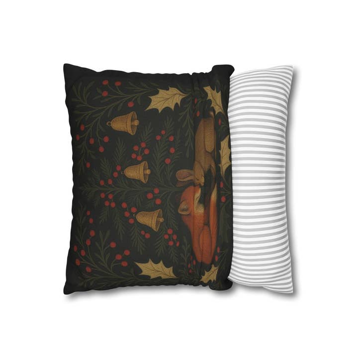 Upside Down Owl Farm - Wholesale Throw Pillow Cover - Christmas Woodland Animals Pillow Cover – Fox & Rabbit3