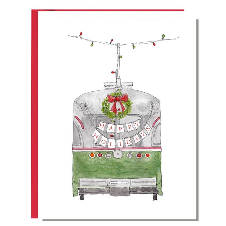 Rachelink Cards & Illustrations - Wholesale Christmas Card - Trolley Happy Holidays Card1