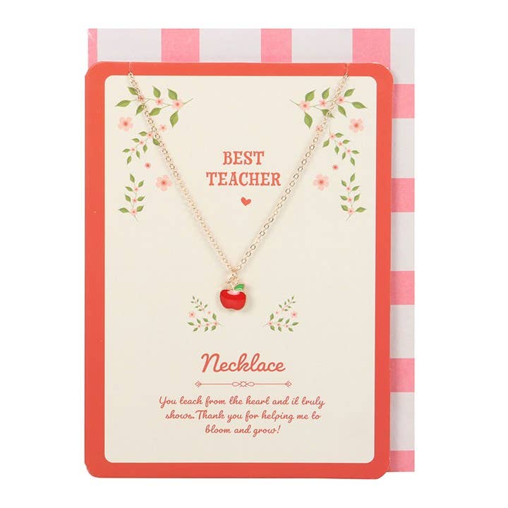 Something Different Wholesale – wholesale Pendant/charm necklace – Best Teacher Apple Necklace on Greeting Card