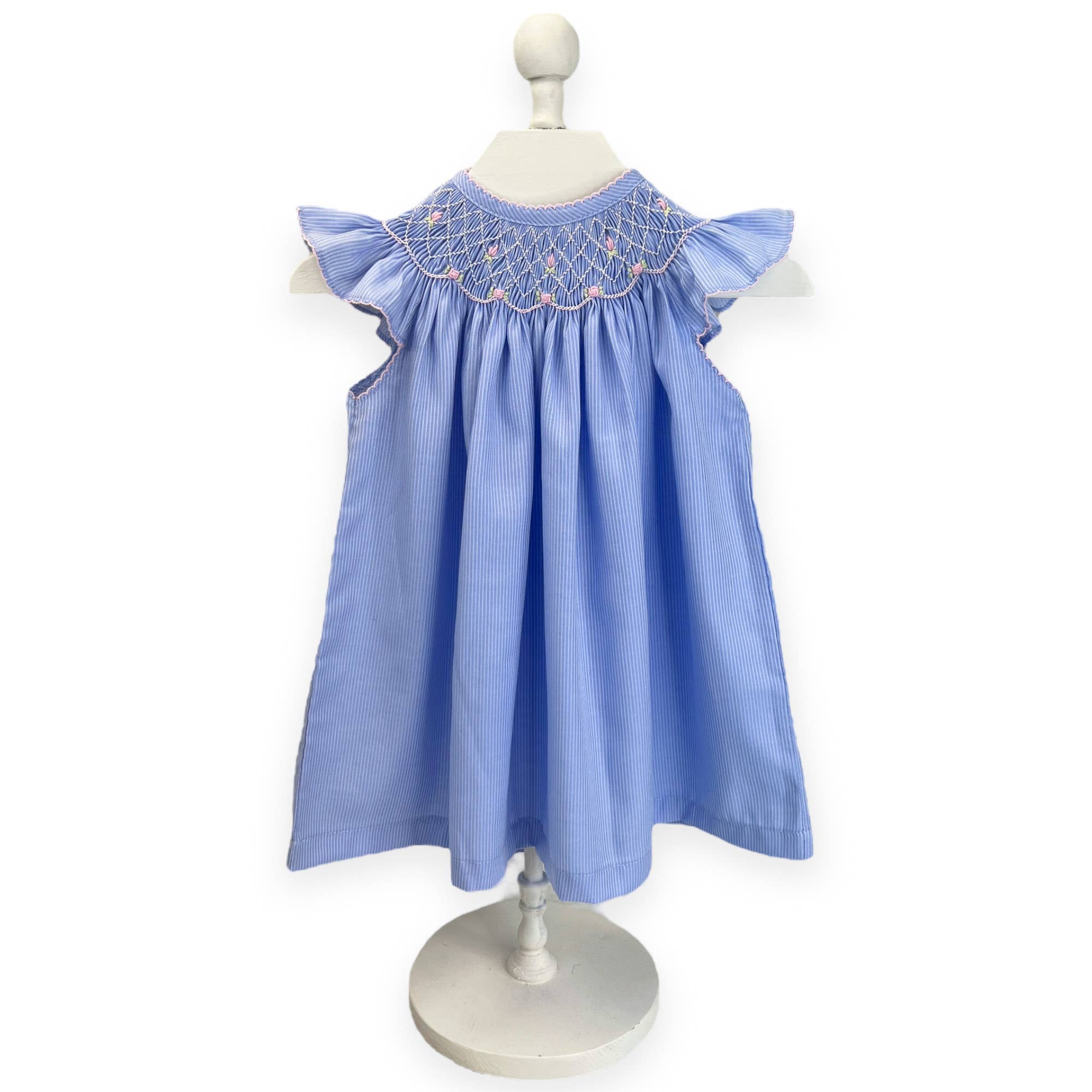 MARCELA – wholesale Klänning - Baby – Periwinkle Smockklänning med Fladdrande Ärmar