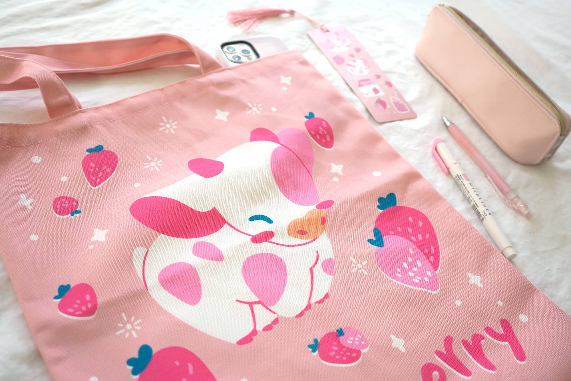 The Moonborn - Wholesale Tote Bag - Women's - Strawberry Pink Cow Tote Bag1
