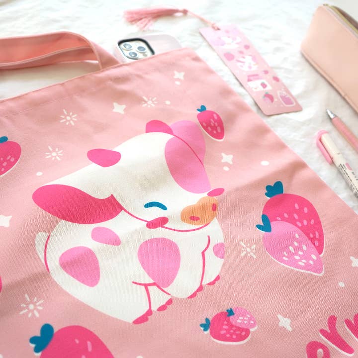 The Moonborn - Wholesale Tote Bag - Women's - Strawberry Pink Cow Tote Bag1