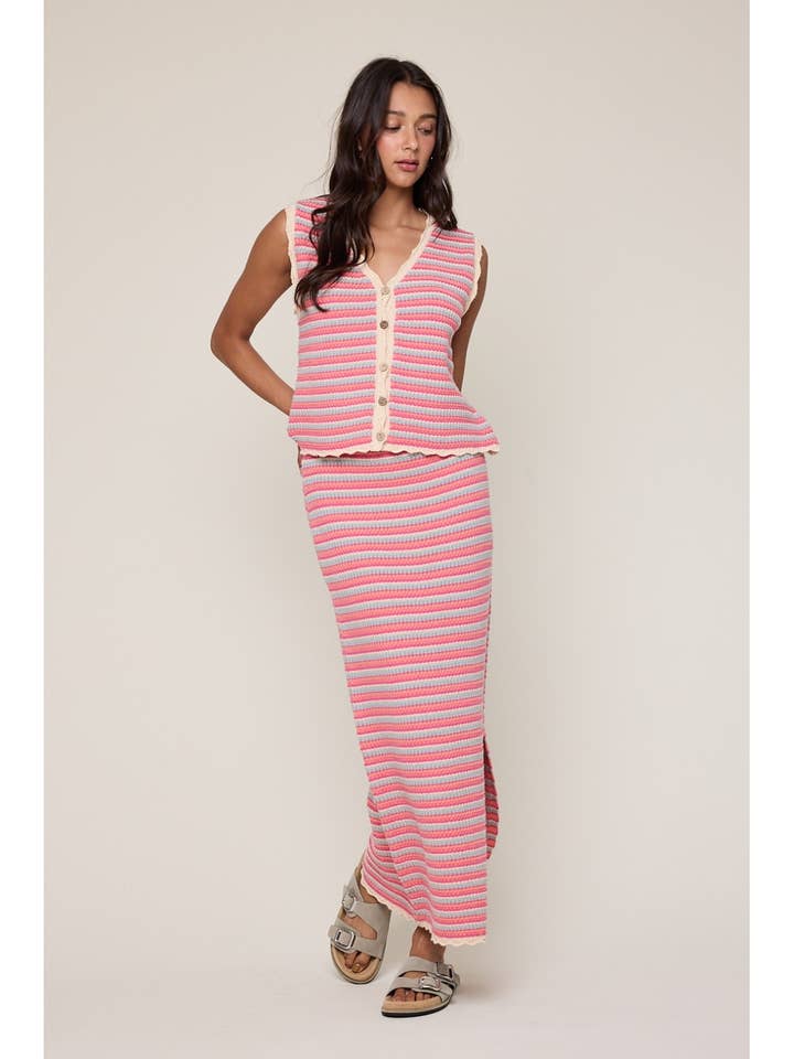 Wishlist Apparel - Wholesale Top & Skirt Set - Women's - MULTICOLOR STRIPED VEST AND SKIRT SET / WL25-116137