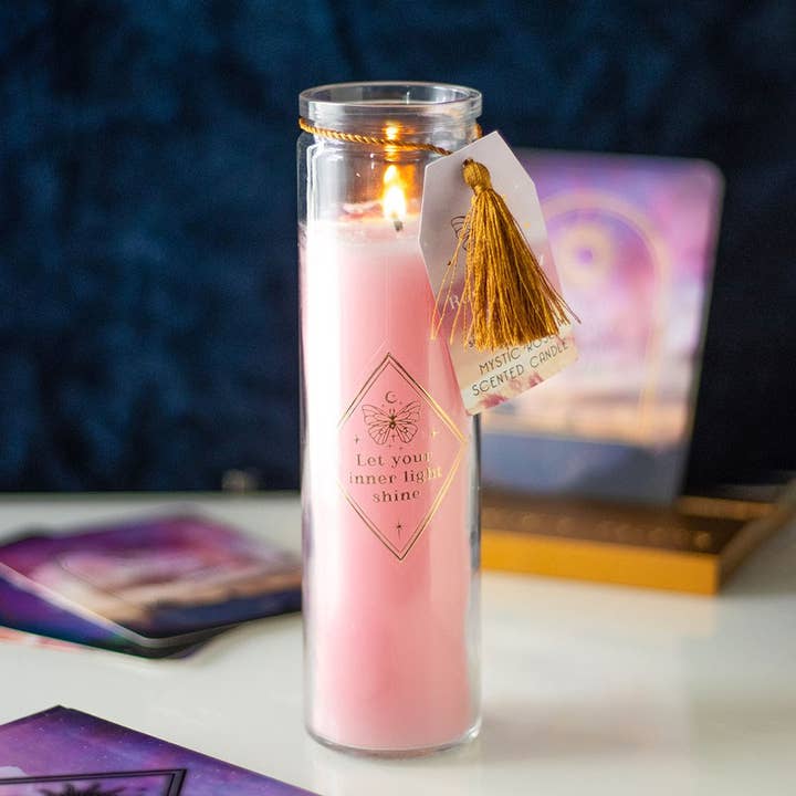 Mystic Rose Tube Candle with Rose Quartz Crystals for wholesale by WONDER IMPORTS AUSTRALIA