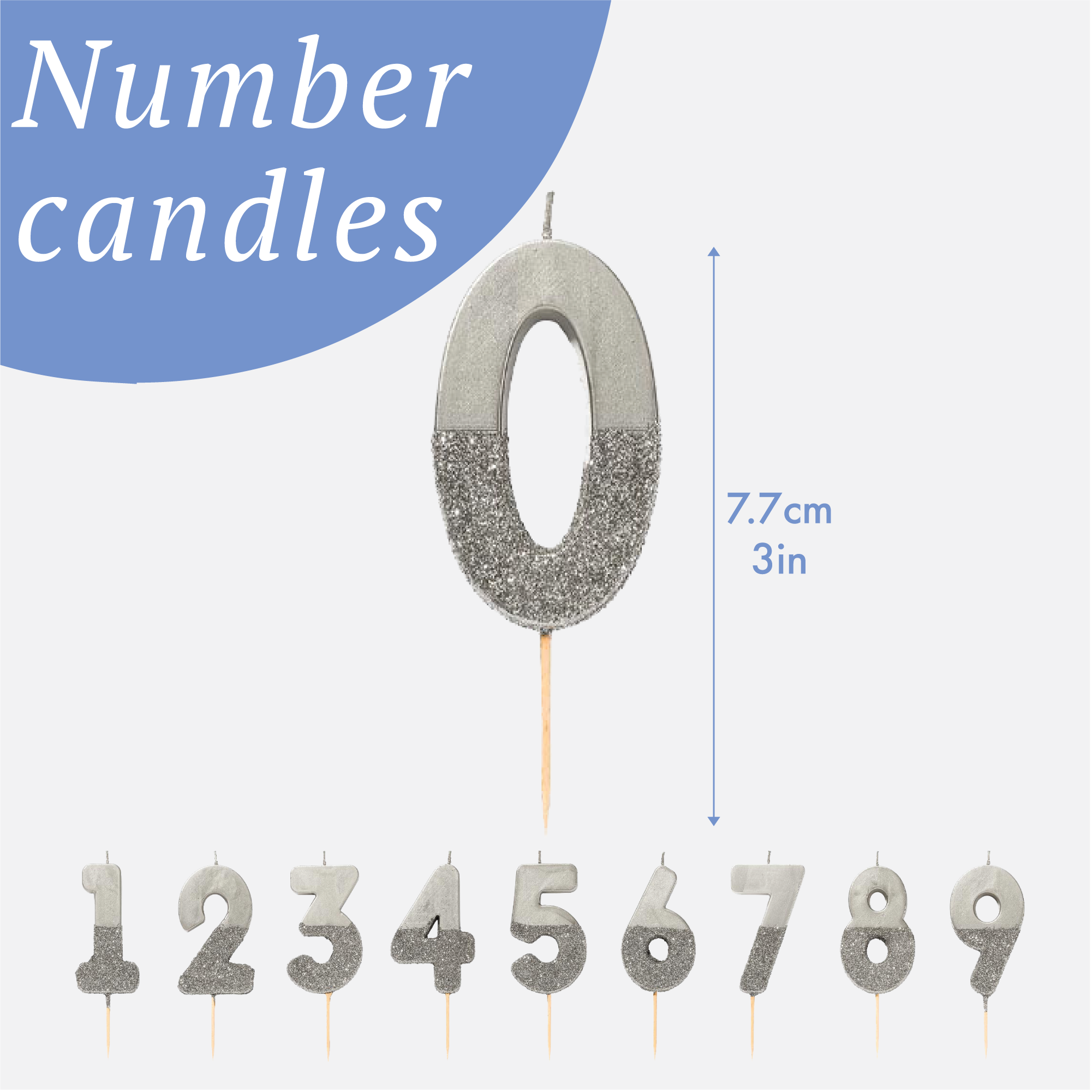 Talking Tables EU - Wholesale Cake Candle - Silver Birthday Number Candles | 0-9 | Single |8