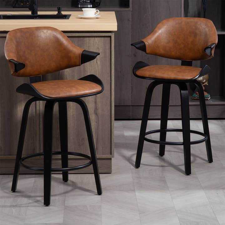 Set of 2 Bevelyn Vintage Brown Faux Leather Counter Stool for wholesale by Glamour Home