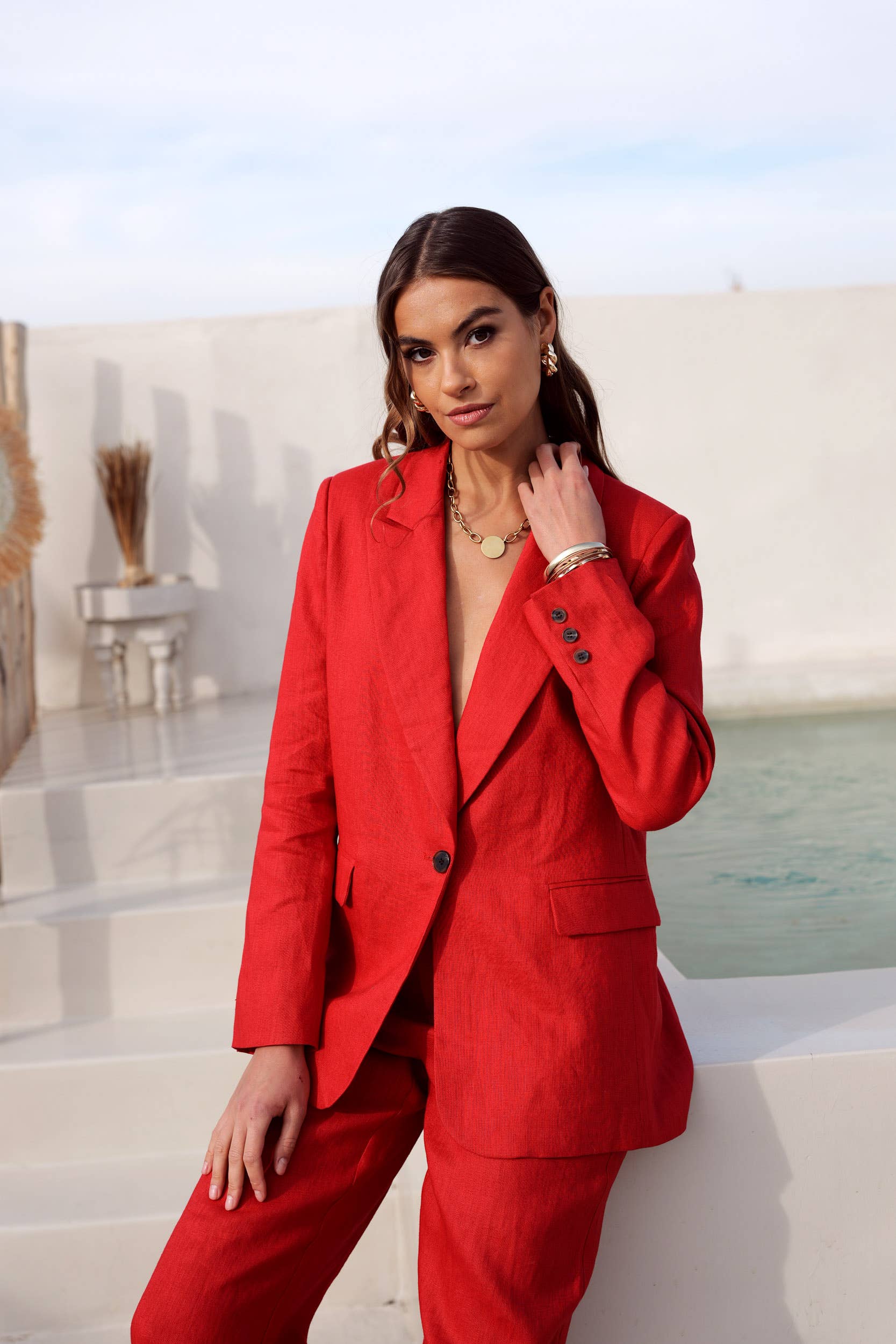 Attentif Paris - Venta al por mayor Blazer - Mujer - [De lino] Chaqueta blazer de corte recto en lino de calidad superior0