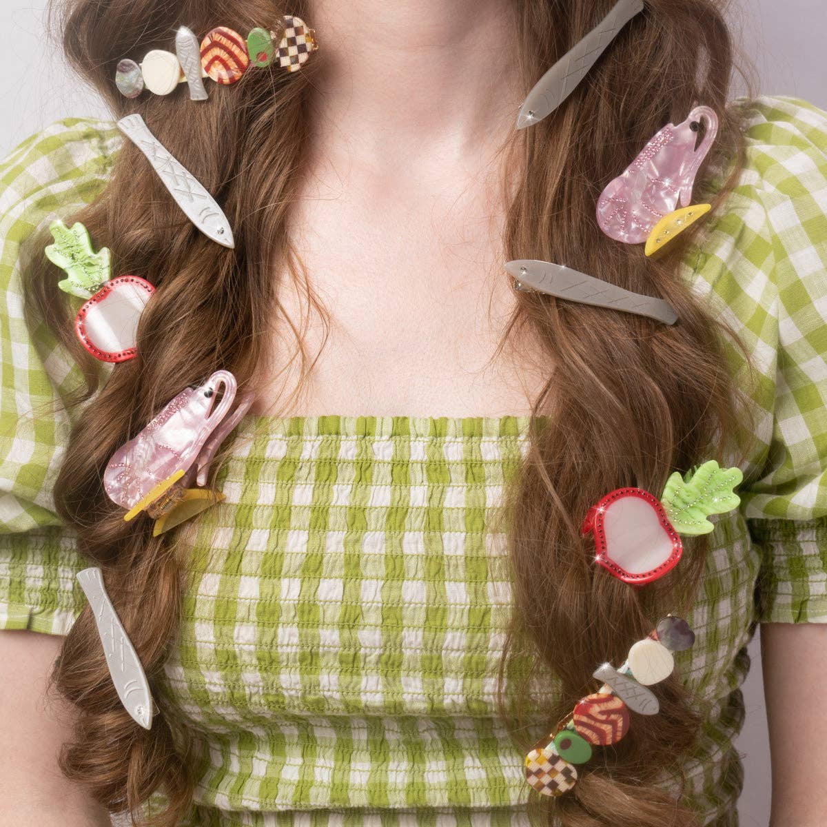 WINONA IRENE - Wholesale Hair Accessories Set - Women's - Sardine Fish Hair Clip Set in Silver Acetate with Rhinestone2