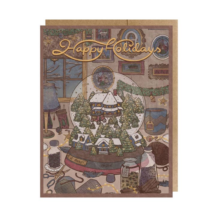 Carte de vœux Happy Holidays Snow Globe pour la vente par The Paper Narwhal