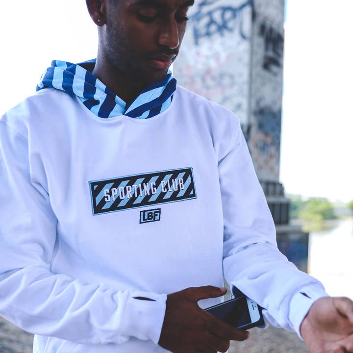 Sporting Club Diagonal Box Logo Hoodie for wholesale by Live Breathe Futbol