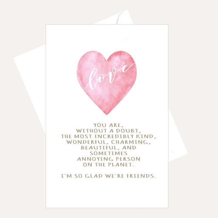 Love Friendship Card - Pink Heart - Valentine's Day, too! for wholesale by Bellflower Girl