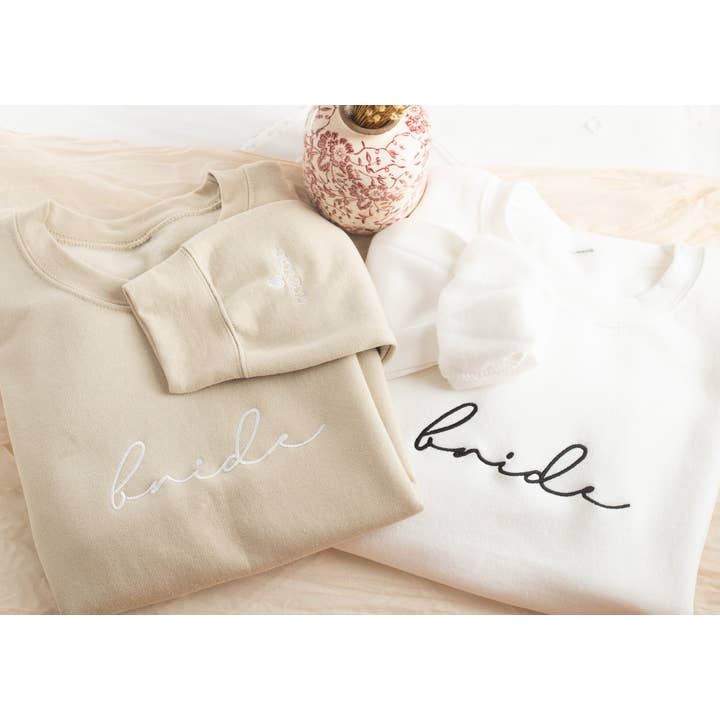 Embroidered Bride Crewneck Sweatshirt, Bridal Gifts for wholesale by Nunu's Studio