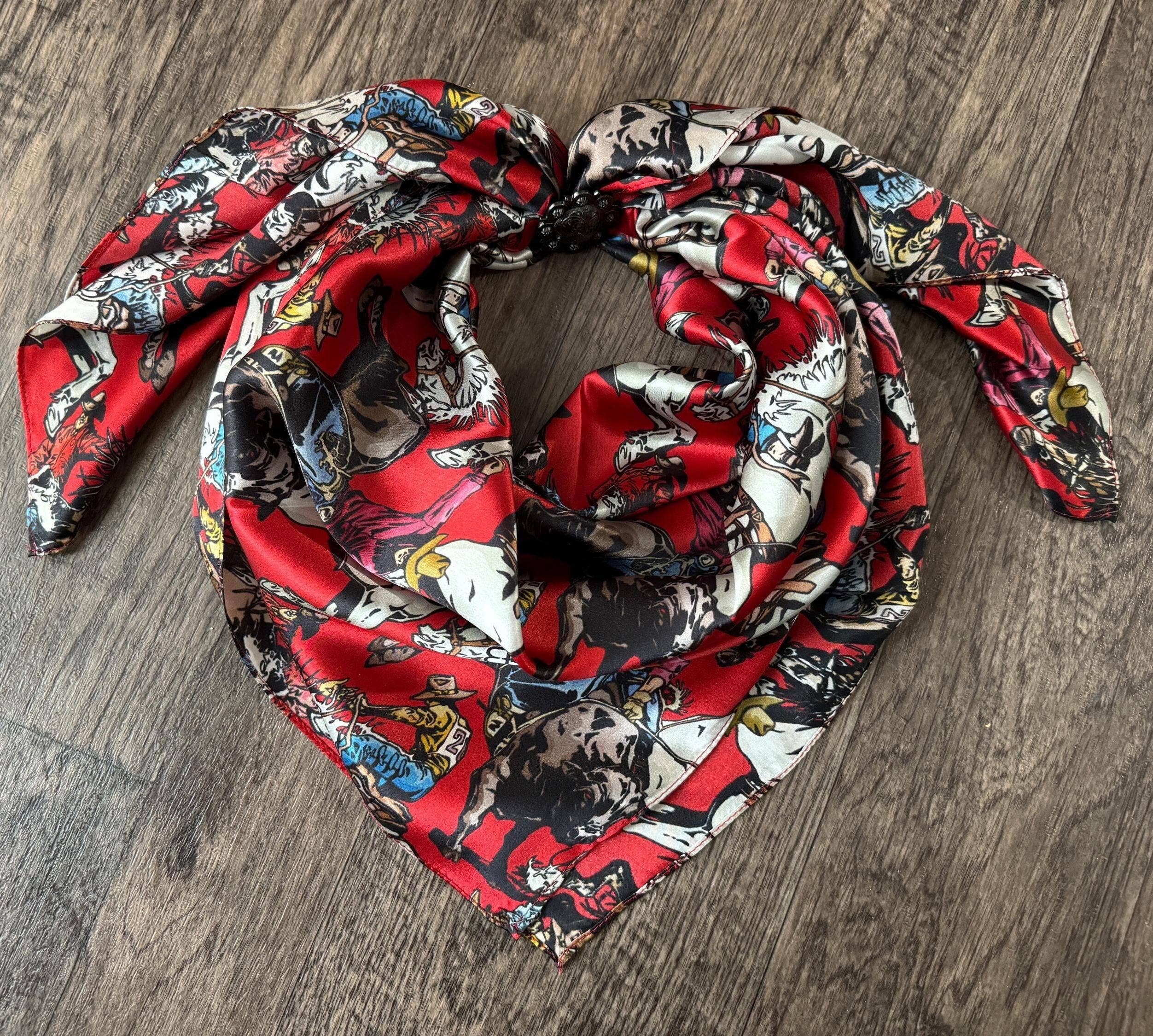 Double B Wild Rags - Wholesale Scarf - Women's - 100% Silk Wild Rag Roughstock Riders Saddle Bronc Bareback Bull rider on Red neck scarf by Double B Wild Rags