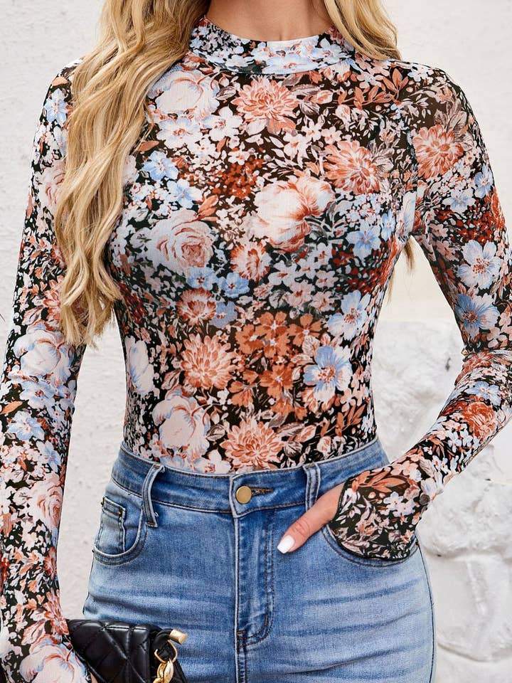 Masyal - Wholesale Blouse - Women's - High Collar Long Sleeve Lace Mesh Women's T-Shirt5