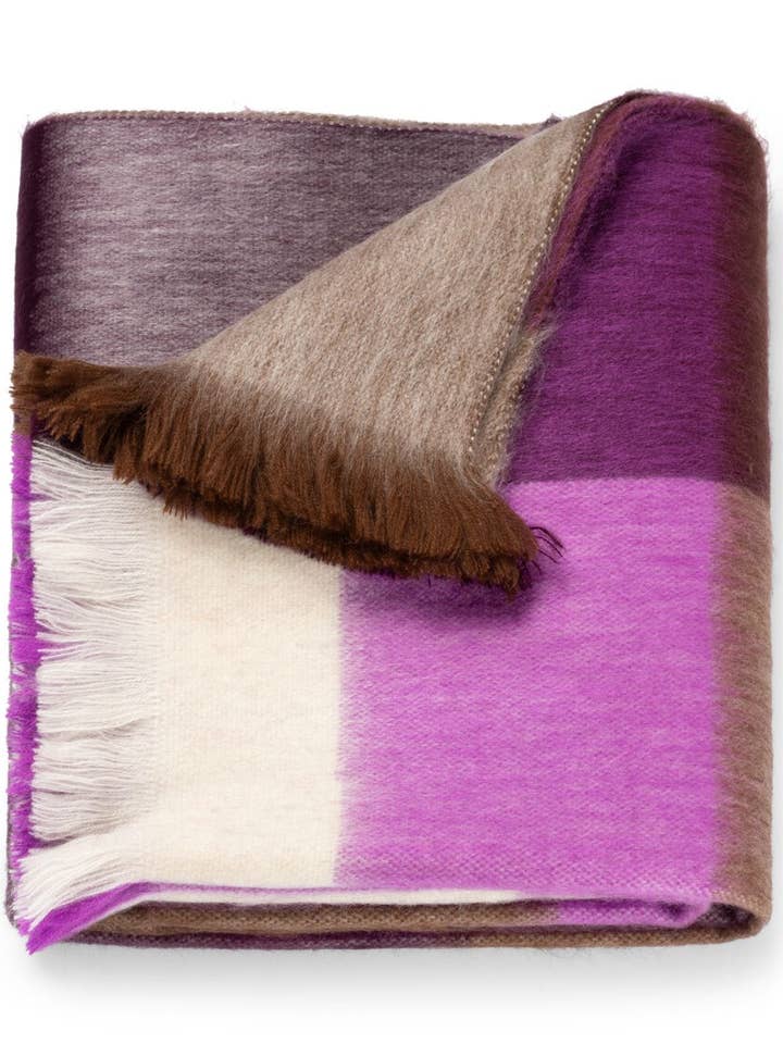 Sciarpa a Blocchi Prugna Viola, Rosso Vino, Avorio, Marrone per la vendita all'ingrosso da parte di ALPACA LOCA