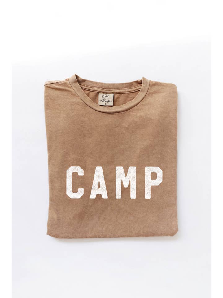 OAT COLLECTIVE - Wholesale Screen Printed T-Shirt - Women's - CAMP Mineral Washed Graphic Top