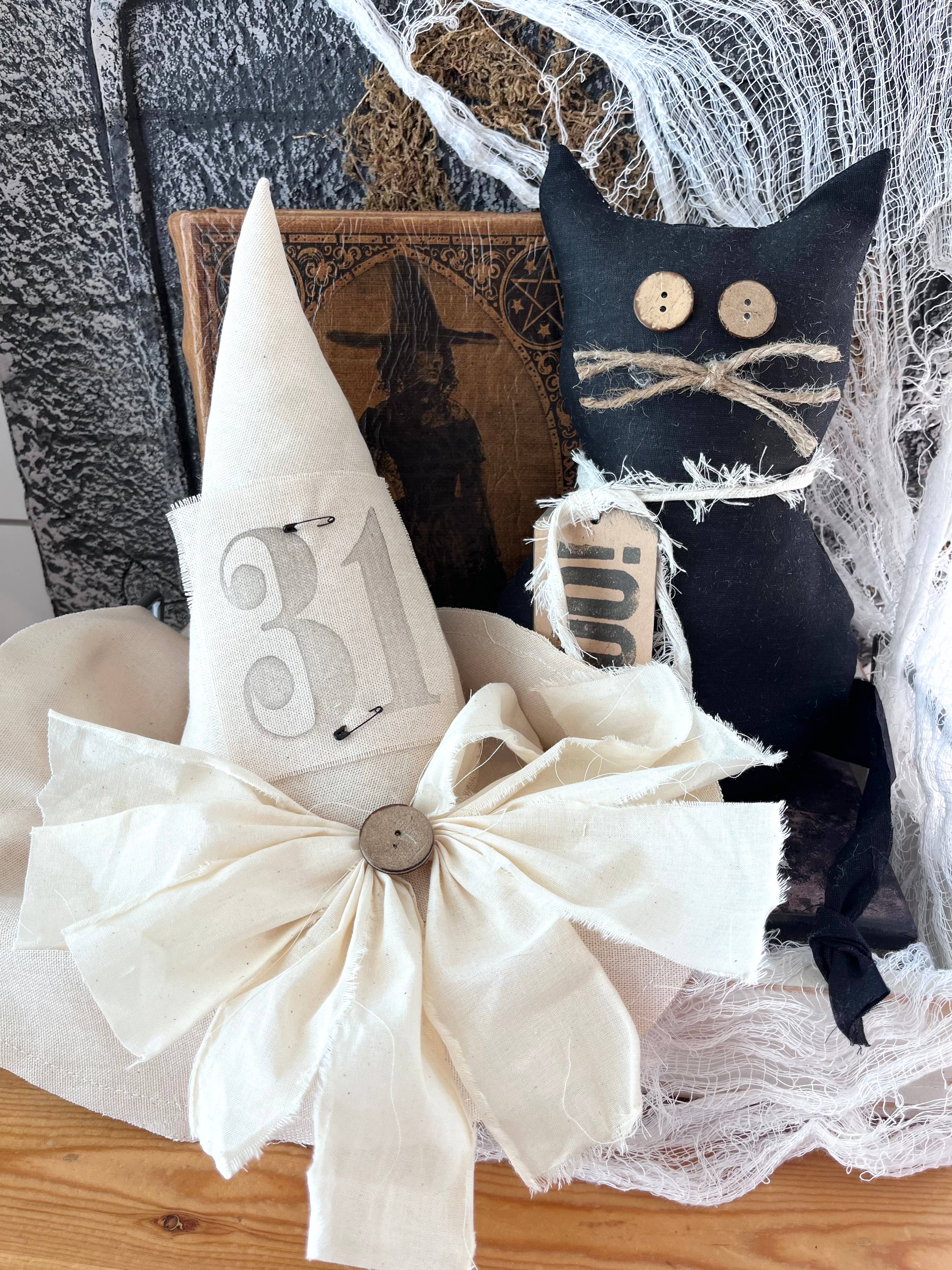 Kate + Em - Wholesale Decorative Tabletop Object - Primitive Witch Hat Natural Cotton 2, Halloween Home Decor 1