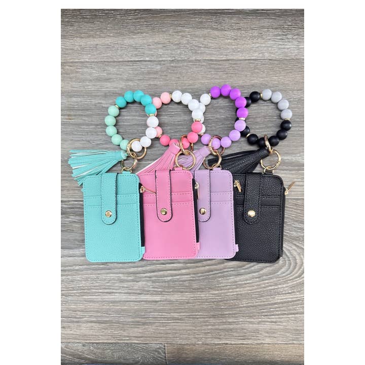 DESHENG ENTERPRISE - Wholesale Keychain Bracelet - SOLID SILICONE BEADED BRACELET CARD HOLDER KEYCHAIN