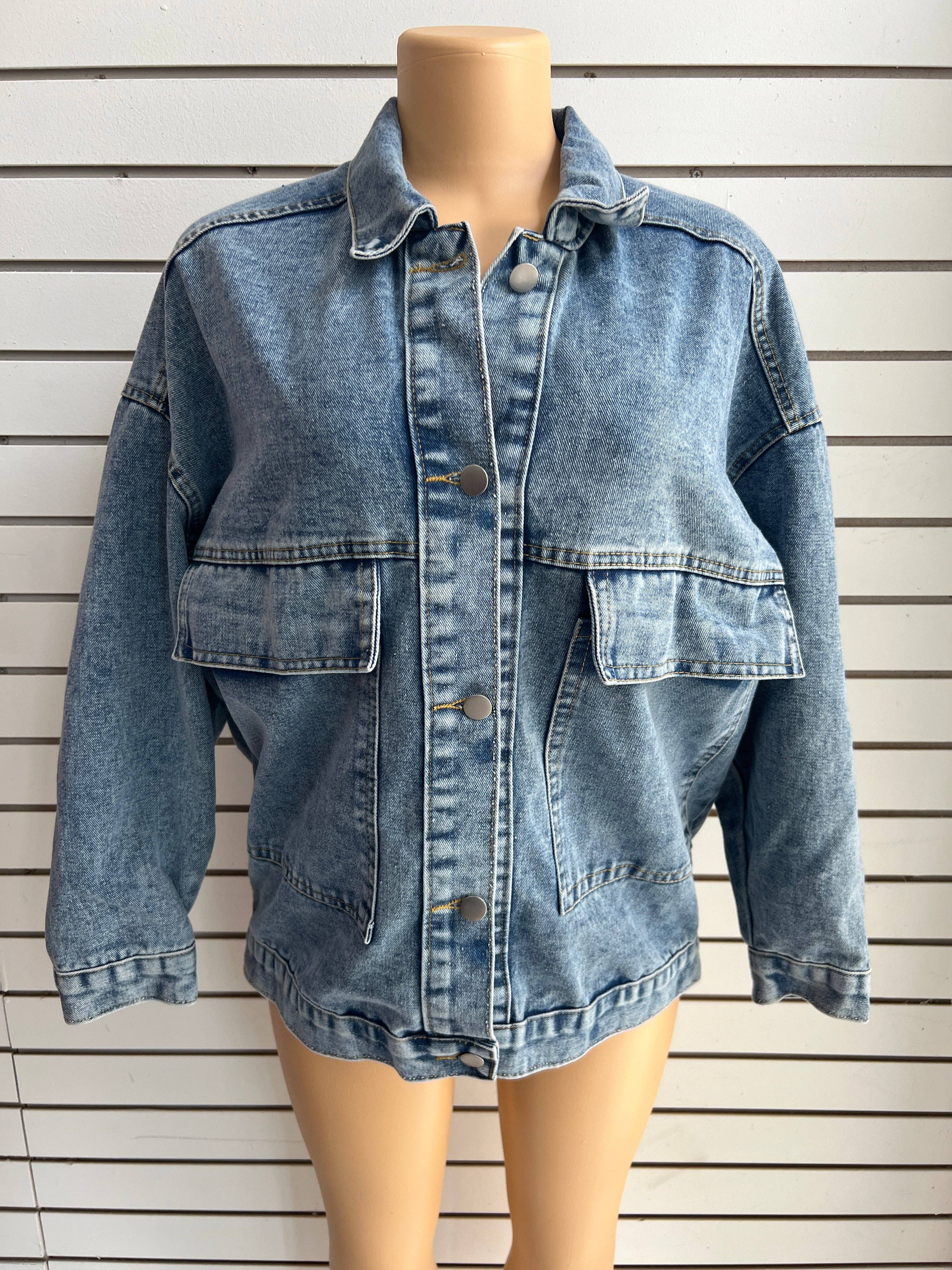 MB Fashion Wholesale - Wholesale Denim Jacket - Women's - MB FASHION Oversized Denim Jacket with Cartoon Graphic 2891LY5