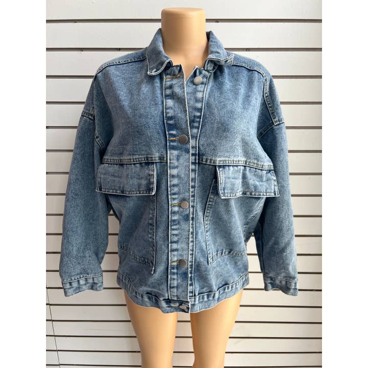 MB Fashion Wholesale - Wholesale Denim Jacket - Women's - MB FASHION Oversized Denim Jacket with Cartoon Graphic 2891LY5