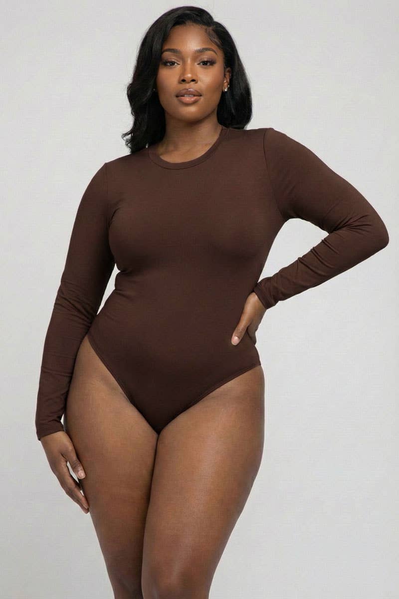 CAPELLA APPAREL - Wholesale Bodysuit - Women's - Plus Solid Long Sleeve Round Neck Bodysuit3