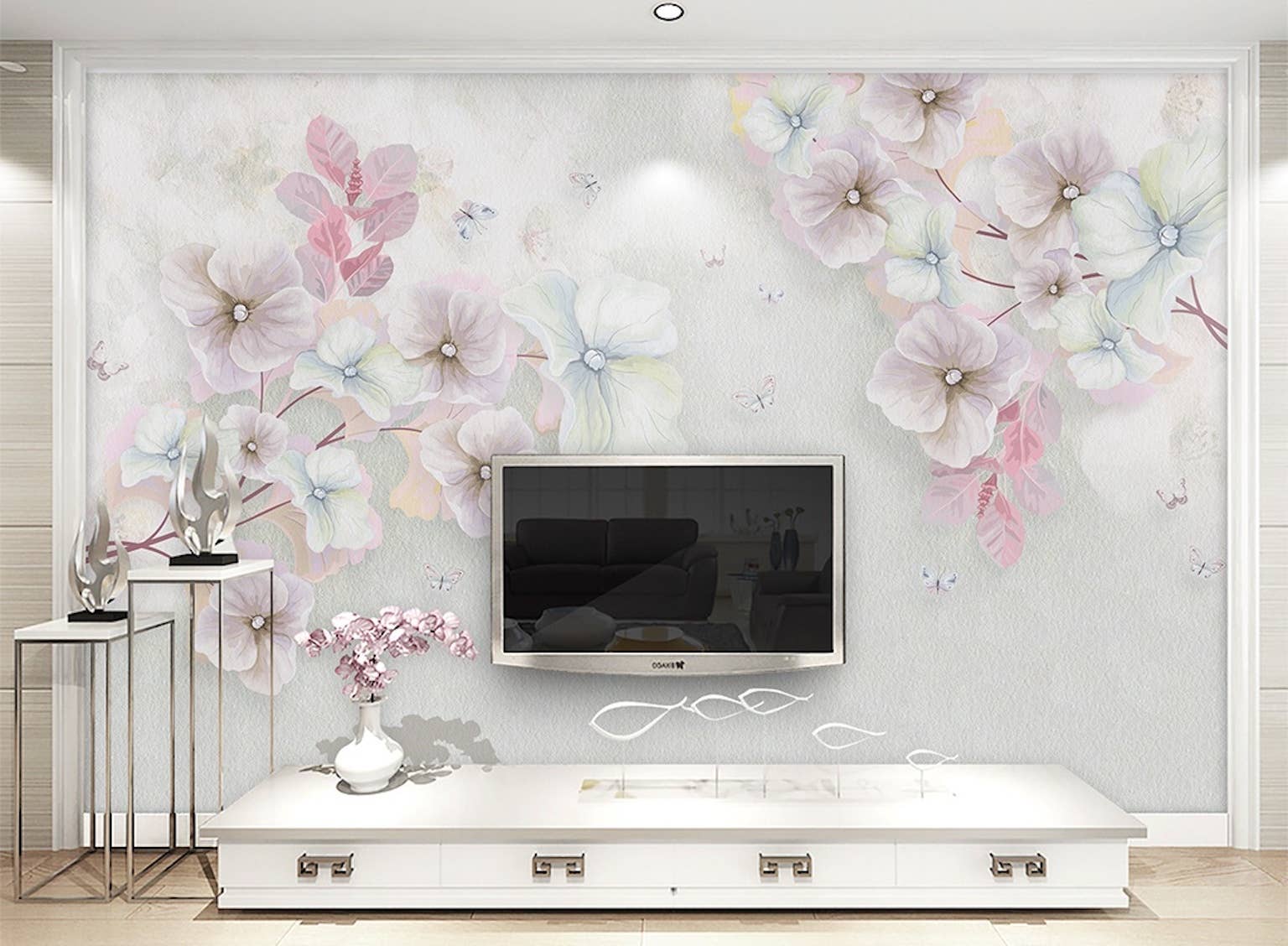 GK Home Decor – wholesale Wallpaper – Watercolor Nordic Flower Blossom Removable Wallpaper0