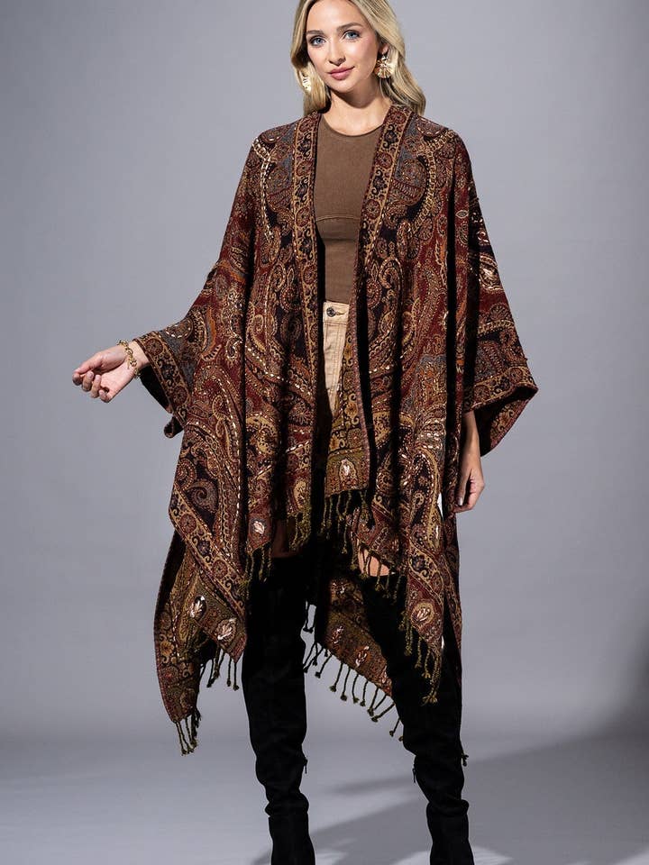 Ruana in lana al 100% color vino per la vendita all'ingrosso da parte di Marionette