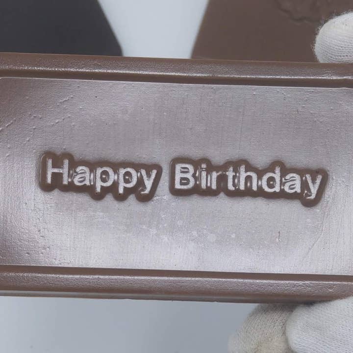 Happy Birthday Small Card Solid Chocolate (optional Gold) for wholesale by Wild Angel Treats, LLC