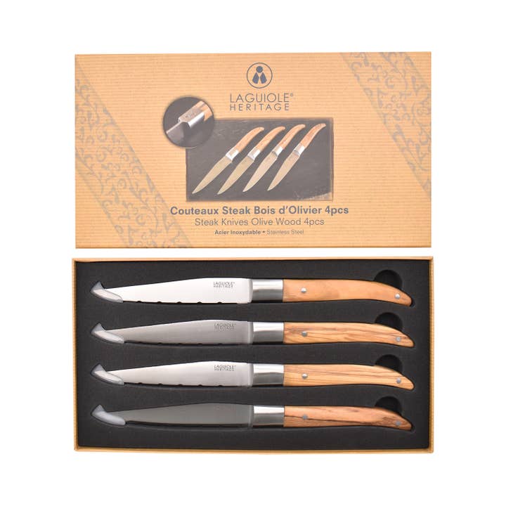 Laguiole - Wholesale Knife Set - LAGUIOLE HERITAGE Set of 4 olive wood steak knives