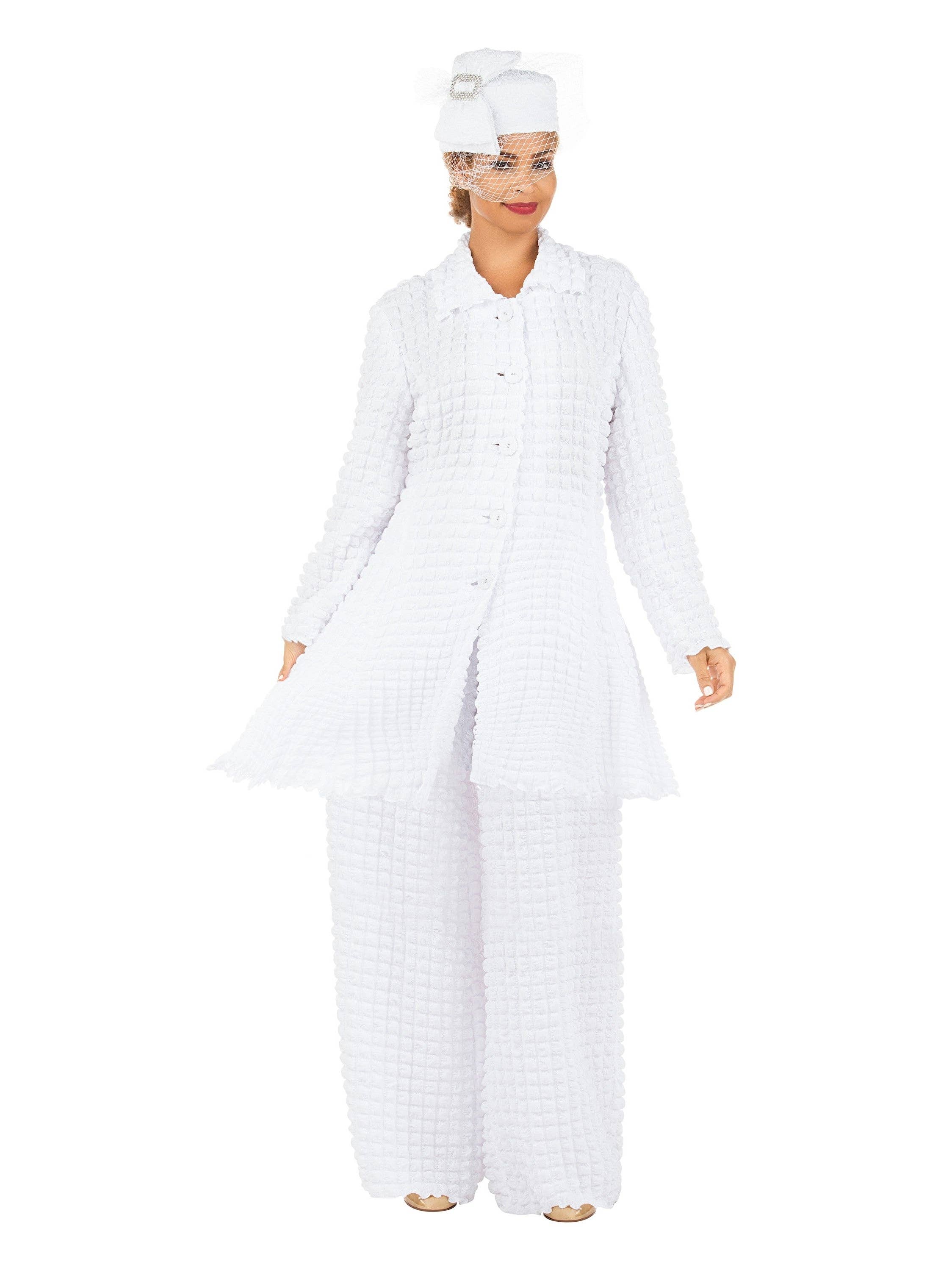 WHITE 2pc Popcorn Fbrc Long Jkt + Pants Set for wholesale on Faire