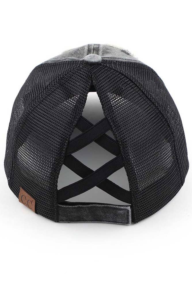 Hana - Wholesale Ponytail Cap - Women's - C.C Beach Please Patch Distressed Pony Baseball Cap12