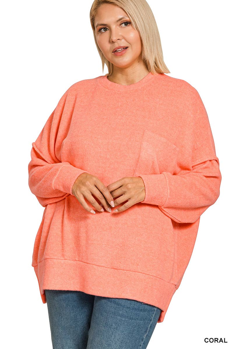 Vanilla Monkey - Wholesale Knit Sweater - Women's - Plus Brushed Melange Drop Shoulder Sweater7