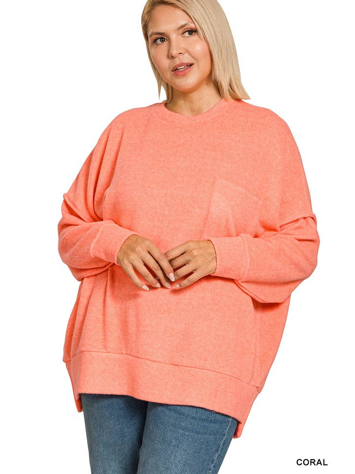 Vanilla Monkey - Wholesale Knit Sweater - Women's - Plus Brushed Melange Drop Shoulder Sweater7