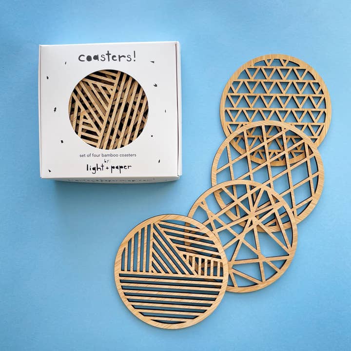 Geometric Bamboo Coasters for wholesale by Light + Paper