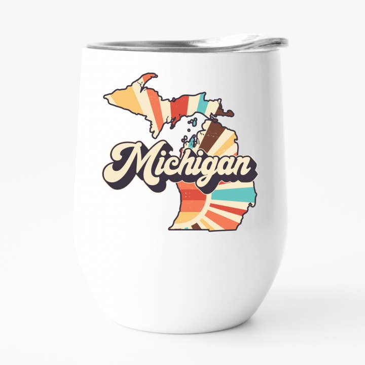 Retro Michigan Wine Tumbler, State Pride Tumbler for wholesale by Fbombs & Booze