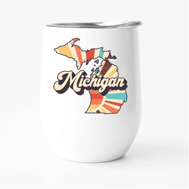Retro Michigan Wine Tumbler, State Pride Tumbler for wholesale by Fbombs & Booze