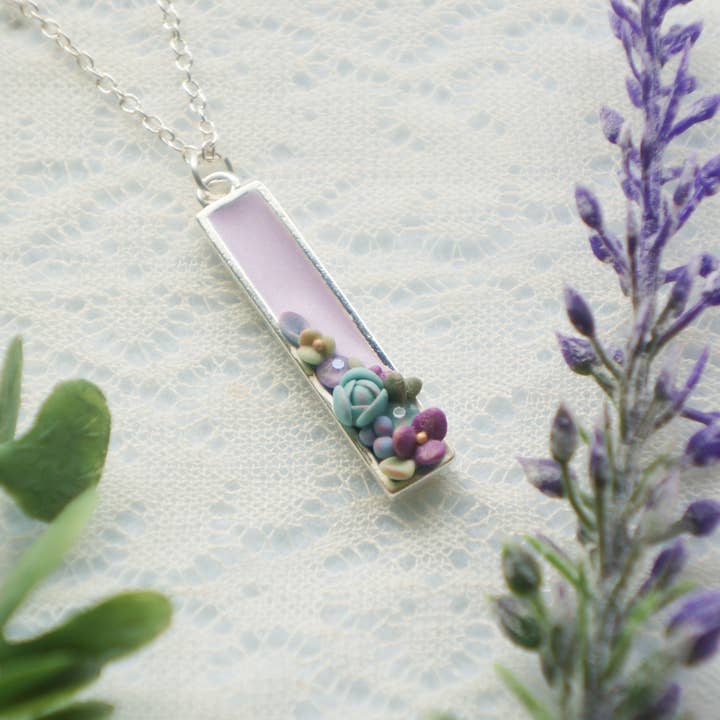 Bitty Bar Floral Necklace (Lilac Background) for wholesale by Colourful Blossom